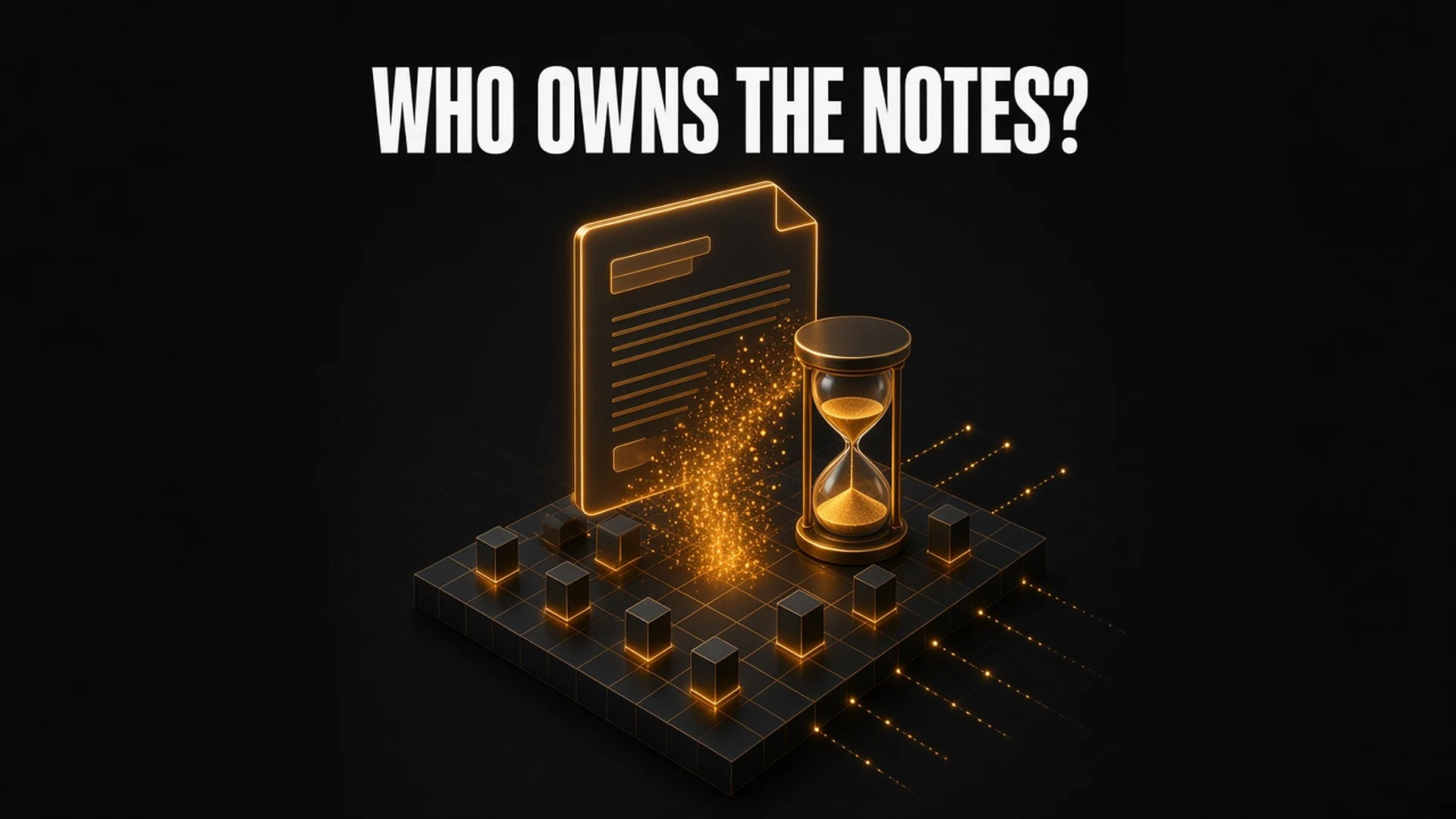 Who owns the notes? A meeting-notes document breaking apart next to an hourglass